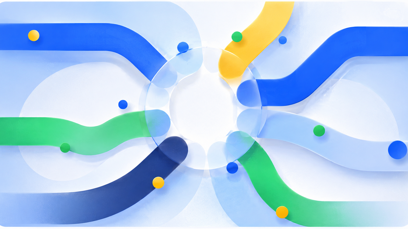 Abstract blue, green, and yellow visual representing collaboration and participation.